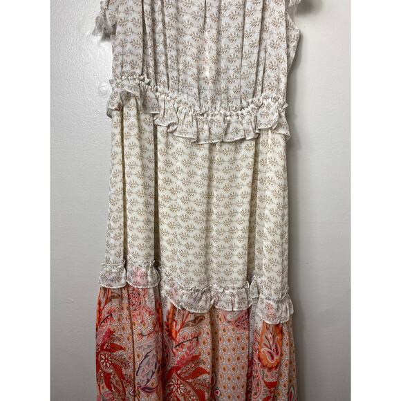 NWT MISA DRESS MIDI FLORAL TIERED RUFFLE COTTAGECORE BOHO CHIC CORAL PEACH BEIGE - Picture 7 of 15